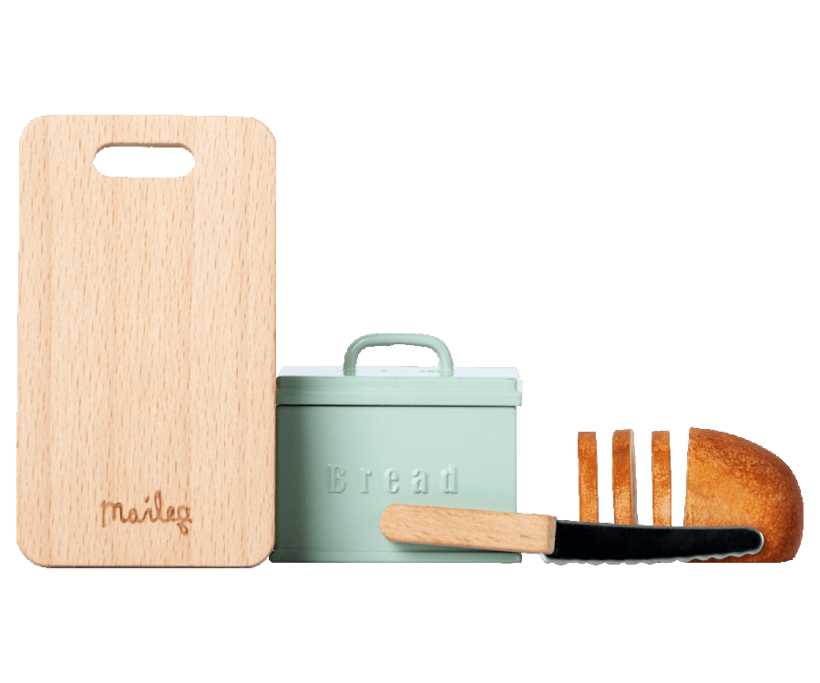 Miniatur Brot box mit Schneidebrett und Messer
