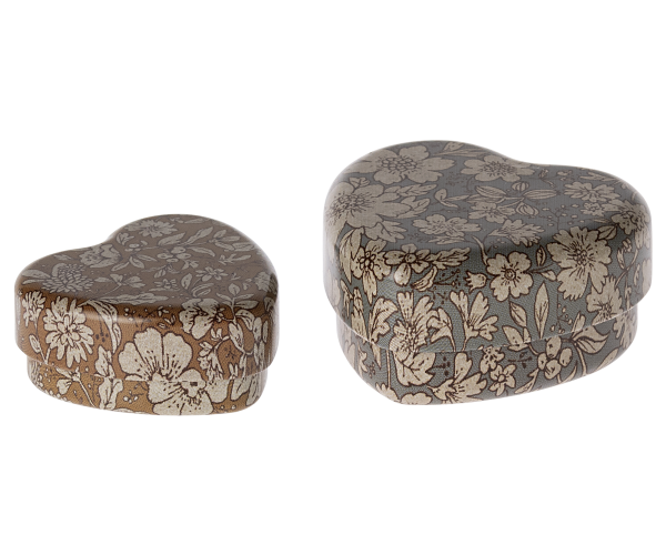 Herzbox aus Metall, 2-teiliges Set - Blau/Ocker blossom
