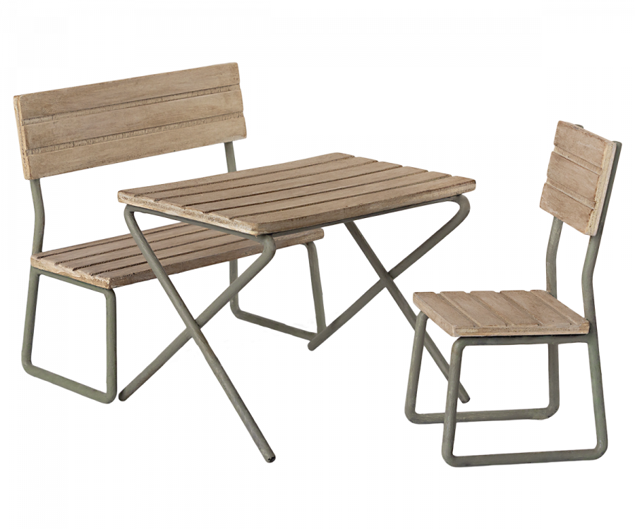 Set da giardino in miniatura - Tavolo con sedia e panca