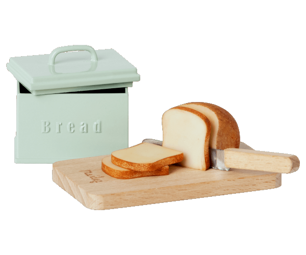 Scatola per pane in miniatura con tagliere e coltello