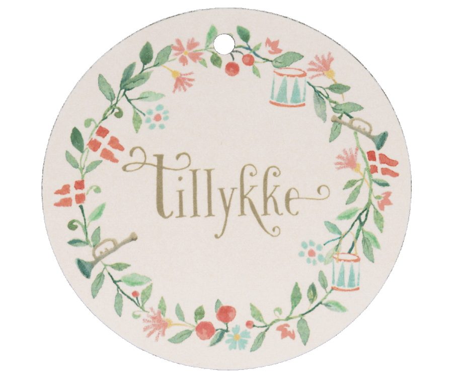 Etichette regalo, Tillykke, 15 pz. - Tondo