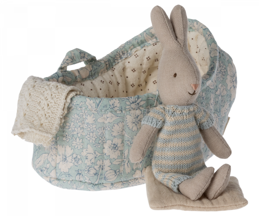 Rabbit in carry cot, Micro - Mint/Off white