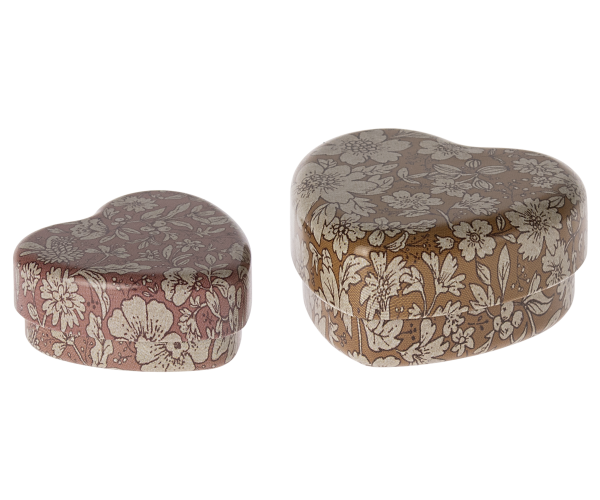 Metal heart box, 2 pcs set - Ocher/Heather blossom